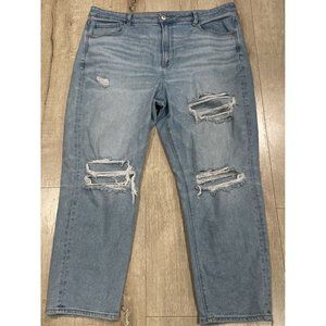 American Eagle Stretch Mom Jeans 20 Regular High Rise Blue Light Wash Distressed